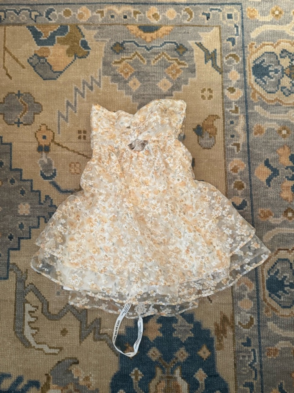 Floral Embroidered Baby Dress in Cream and Gold